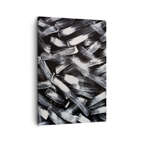 Impression sur toile - Image sur toile - Abstraction dynamique avec des coups de pinceau blancs sur fond noir. - 50x70cm - L'abstraction dans l'esprit industriel - Décoration murale moderne pour le salon et la chambre ARTTOR