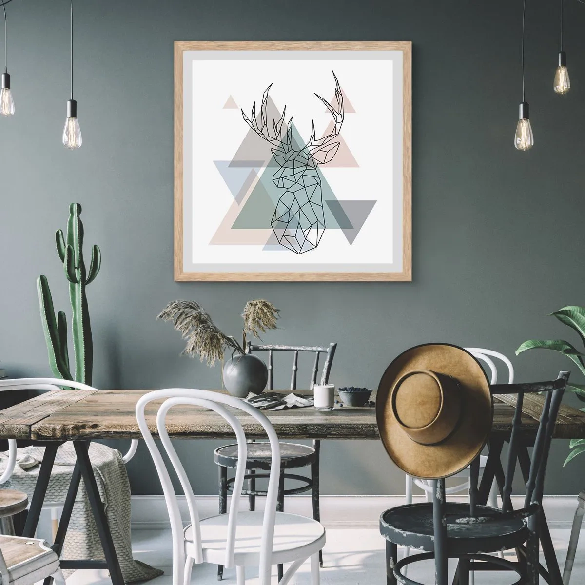 Affiche dans un chêne clair - Poster - Dans une forêt géométrique - 40x40 cm