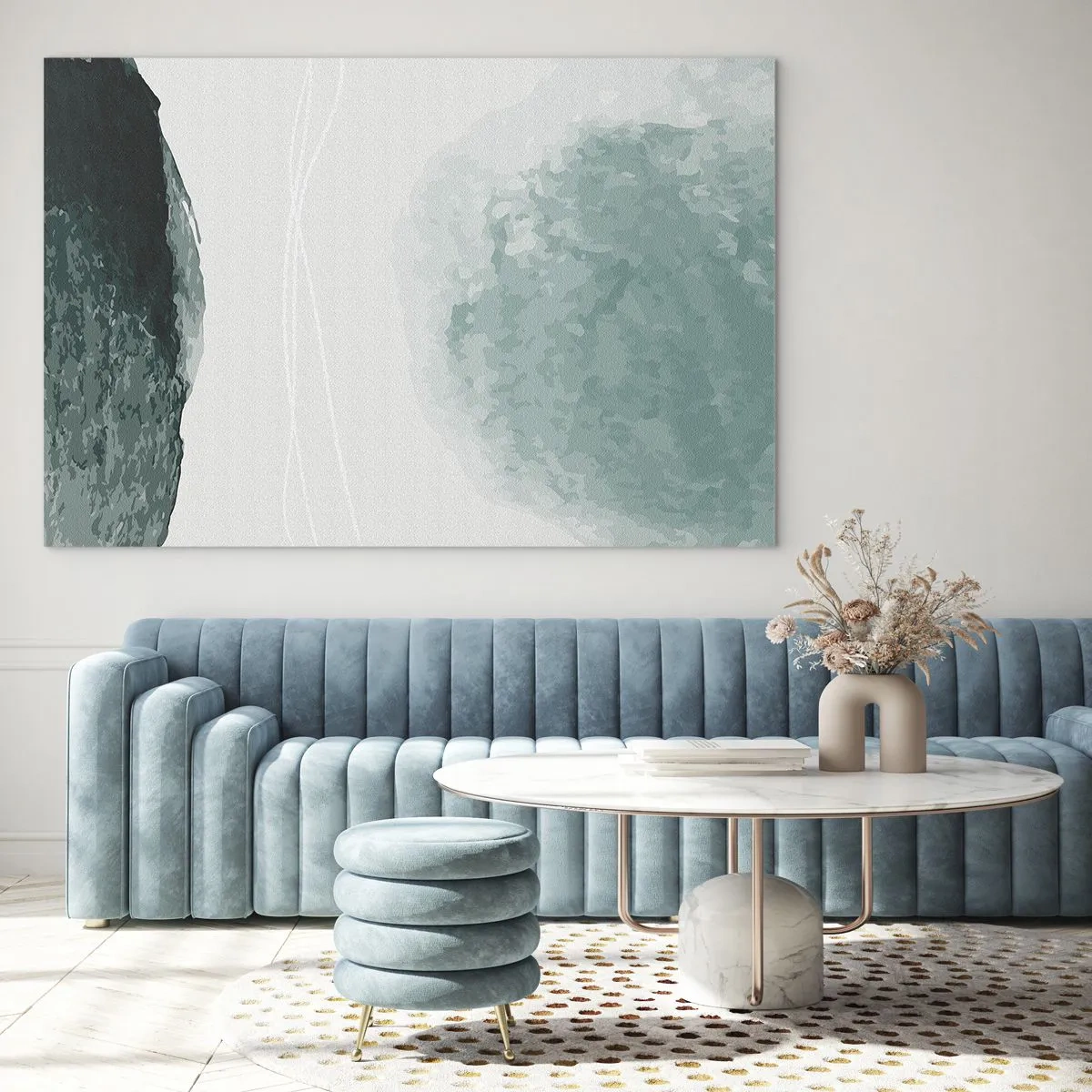 Impression sur verre - Image sur verre - Formes abstraites vertes sur un fond clair ressemblant à du brouillard - 120x80cm - Rencontre avec le brouillard - Décoration murale moderne pour le salon et la chambre ARTTOR