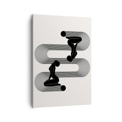 Impression sur toile - Image sur toile - Silhouettes noires avec des lignes géométriques sur fond clair - 50x70cm - Symétrie sensuelle - Décoration murale moderne pour le salon et la chambre ARTTOR