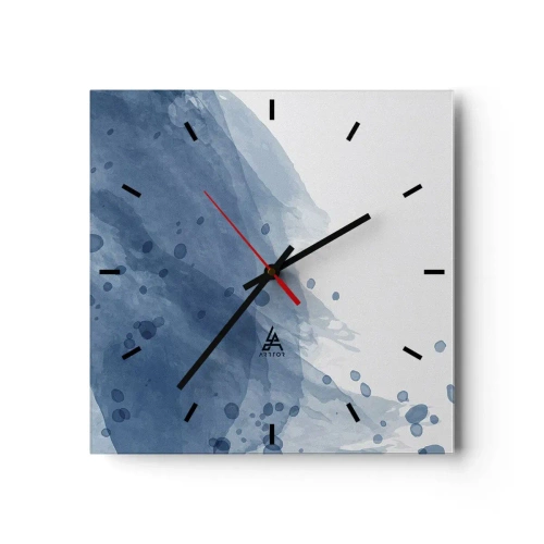 Horloge murale - Pendule murale - Taches et stries abstraites dans des tons de bleu - 30x30cm - Tulle bleu - Décoration murale moderne pour le salon et la chambre ARTTOR