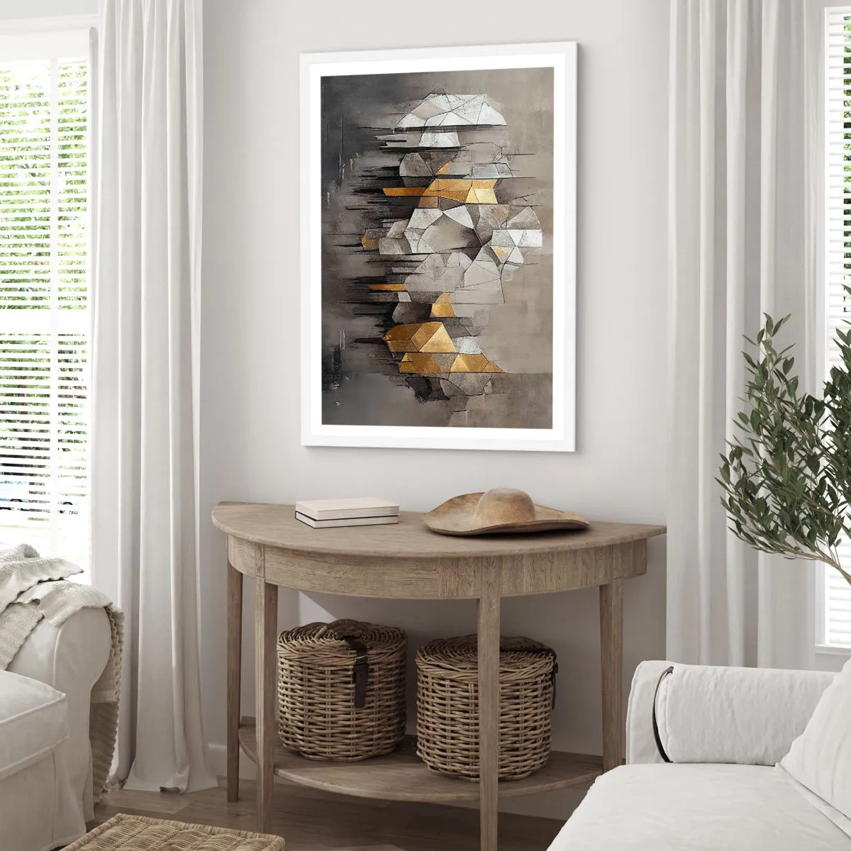 Affiche dans un cadre blanc - Poster - Composition de glace et de lumière - 70x100 cm