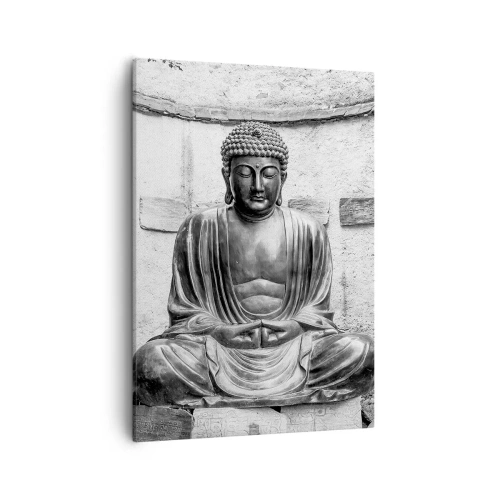 Impression sur toile - Image sur toile - Statue de Bouddha noir et blanc dans une pose méditative - 50x70cm - A la source de la paix - Décoration murale moderne pour le salon et la chambre ARTTOR