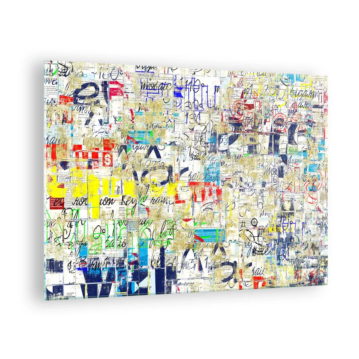 Impression sur verre - Image sur verre - Une composition abstraite avec un mélange de couleurs et d'inscriptions. - 70x50cm - Ca fait juste plaisir aux yeux - Décoration murale moderne pour le salon et la chambre ARTTOR