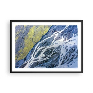 Affiche dans un cadre noir - Poster - Vue aérienne abstraite des lits de rivières sinueux - 70x50cm - Peintures rupestres de la nature - Décoration murale moderne pour le salon et la chambre ARTTOR