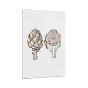 Impression sur verre - Image sur verre - Dessin d'art vintage d'un artichaut - 70x100cm - Leçon d’anatomie - Décoration murale moderne pour le salon et la chambre ARTTOR