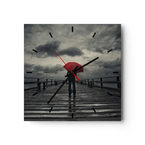 Horloge murale - Pendule murale - Une personne avec un parapluie rouge sur une jetée pluvieuse - 30x30cm - Peu importe qu'il pleuve - Décoration murale moderne pour le salon et la chambre ARTTOR