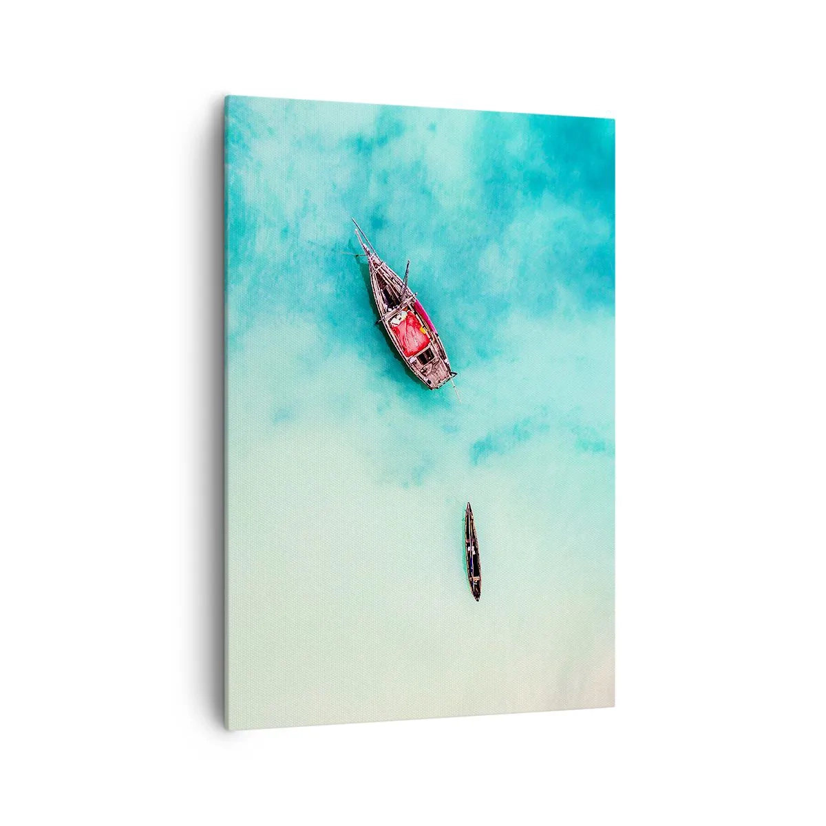 Impression sur toile - Image sur toile - Bateaux sur l'eau turquoise vus à vol d'oiseau - 70x100cm - Car sur les plages de Zanzibar, quand il y a un débordement d'eau... - Décoration murale moderne pour le salon et la chambre ARTTOR