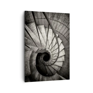 Impression sur toile - Image sur toile - Escalier en colimaçon noir et blanc de style moderne - 50x70cm - En haut des escaliers, en bas des escaliers - Décoration murale moderne pour le salon et la chambre ARTTOR