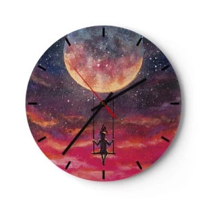 Horloge murale - Pendule murale - Une fille sur une balançoire suspendue sous la lune - 30x30cm - Se balancer dans les nuages - Décoration murale moderne pour le salon, la cuisine et la chambre ARTTOR