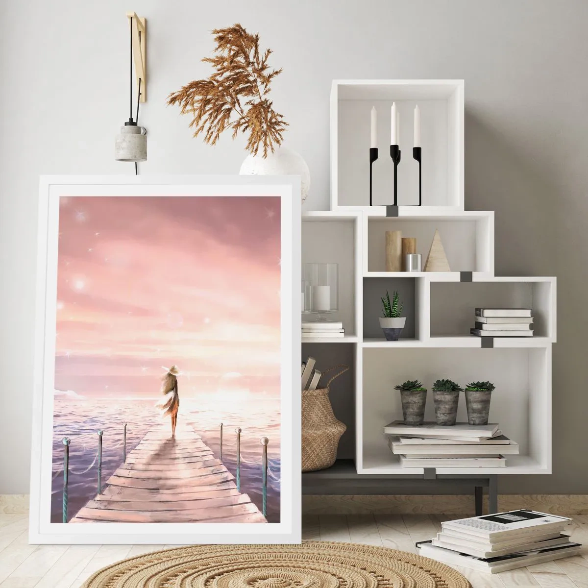 Affiche dans un cadre blanc - Poster - A la lumière d'un rêve - 61x91 cm
