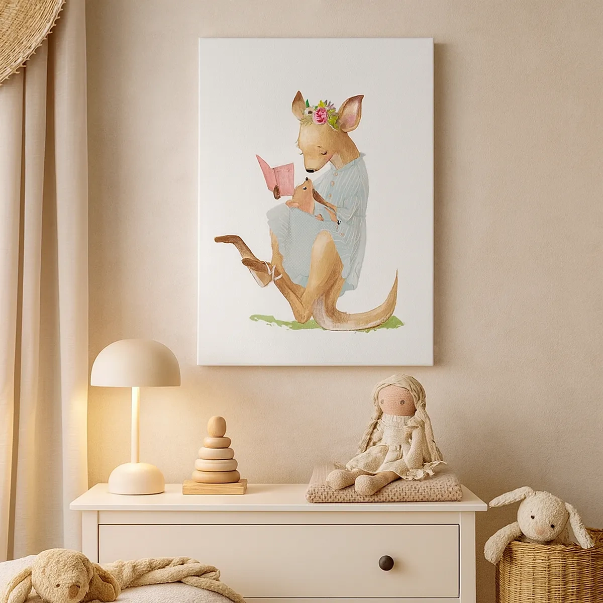 Impression sur toile - Image sur toile - Kanga lisant un livre avec un bébé - 50x70cm - Lis-moi maman - Décoration murale moderne pour le salon et la chambre ARTTOR