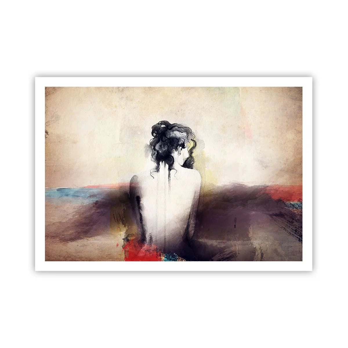 Affiche - Poster - Un portrait subtil d'une femme dans un style artistique - 100x70cm - Lignes lisses, formes ovales - Décoration murale moderne pour le salon et la chambre ARTTOR
