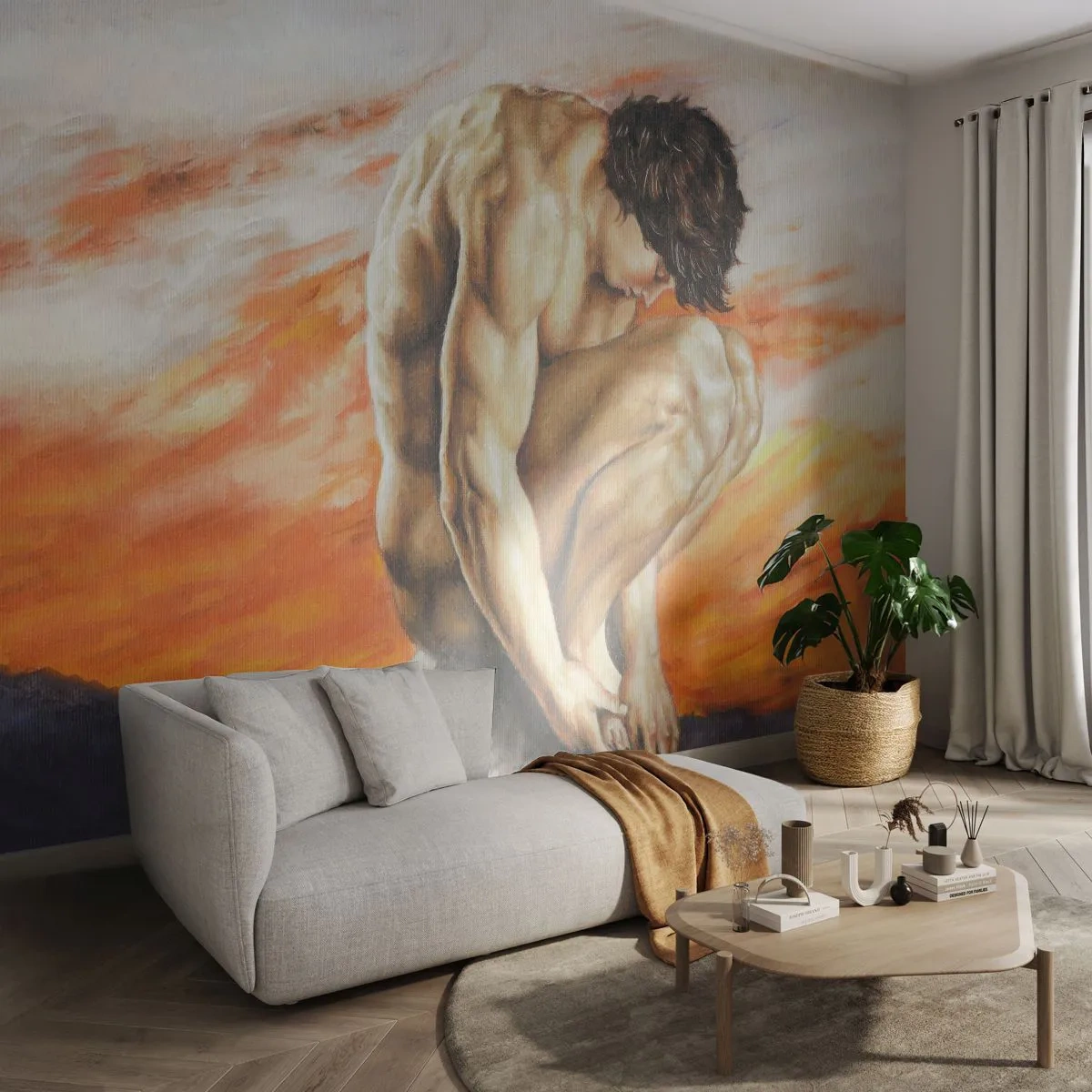 Papier Peint Photo Standard Eco - Plongé dans ses pensées - Corps, Homme, Statue - 200x140 cm