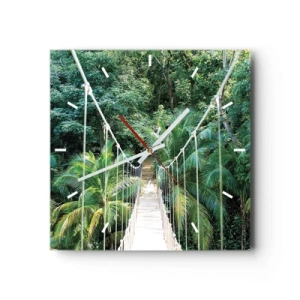 Horloge murale - Pendule murale - Un pont suspendu dans une jungle tropicale pleine de verdure - 30x30cm - Welcome to the jungle! - Décoration murale moderne pour le salon et la chambre ARTTOR