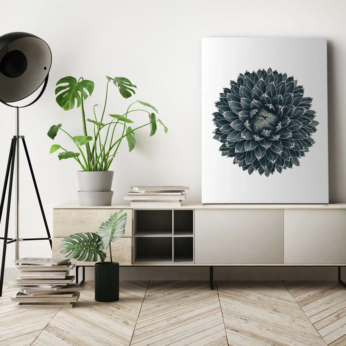 Impression sur toile - Image sur toile - Plante succulente symétrique sur fond blanc - 70x100cm - Étoile du désert - Décoration murale moderne pour le salon et la chambre ARTTOR