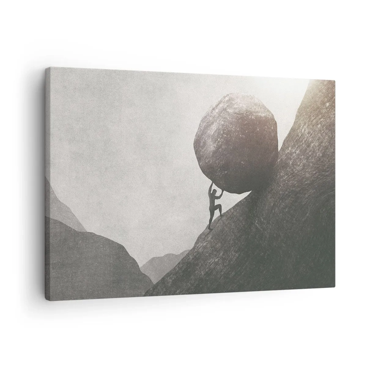 Impression sur toile - Image sur toile - Un homme escaladant un énorme rocher sur une colline - 70x50cm - Je crois contre tout espoir - Décoration murale moderne pour le salon et la chambre ARTTOR