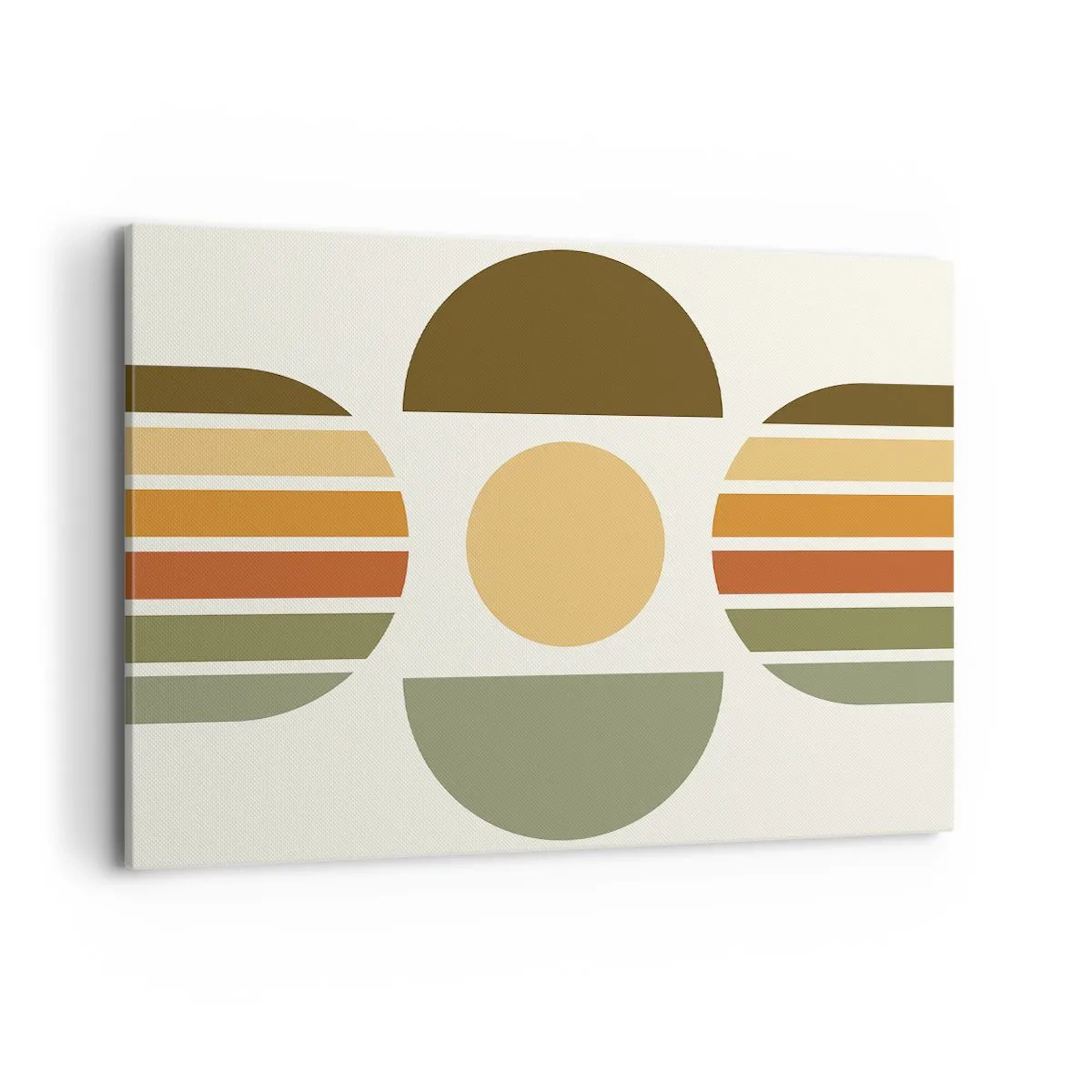 Impression sur toile - Image sur toile - Composition géométrique avec des demi-cercles et des rayures dans des tons terreux - 100x70cm - Dans les coulaurs de la terre - Décoration murale moderne pour le salon et la chambre ARTTOR