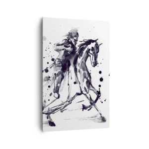 Impression sur toile - Image sur toile - Aquarelle noir et blanc d'un cavalier sur un cheval au galop - 80x120cm - Chevalier noir - Décoration murale moderne pour le salon et la chambre ARTTOR