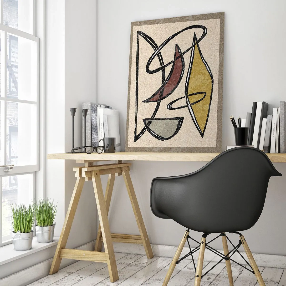 Impression sur verre - Image sur verre - Abstraction avec des formes géométriques et des couleurs sobres - 80x120cm - Verticales et horizontales - Décoration murale moderne pour le salon et la chambre ARTTOR