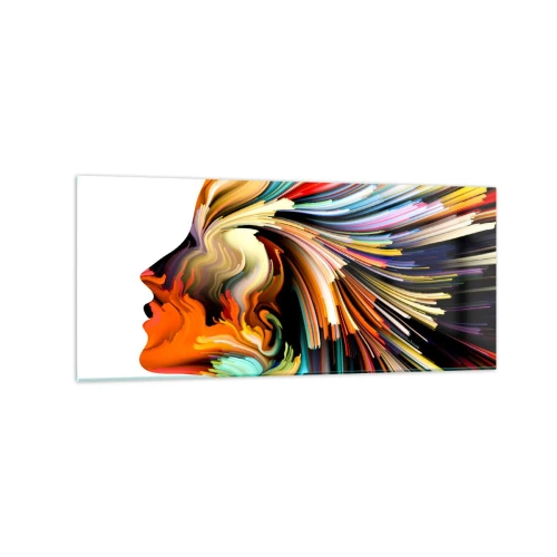 Impression sur verre - Image sur verre - Profil de visage abstrait avec des lignes dynamiques colorées. - 120x50cm - Une explosion d'imaginaire - Décoration murale moderne pour le salon et la chambre ARTTOR