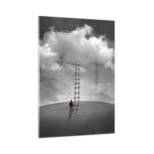 Impression sur verre - Image sur verre - Une personne regarde une échelle menant à un nuage. - 50x70cm - Tout est possible - Décoration murale moderne pour le salon et la chambre ARTTOR