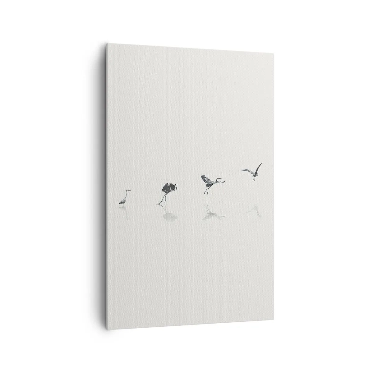 Impression sur toile - Image sur toile - Quatre silhouettes d'oiseaux se reflètent dans l'eau calme - 80x120cm - Quatre étapes simples - Décoration murale moderne pour le salon et la chambre ARTTOR
