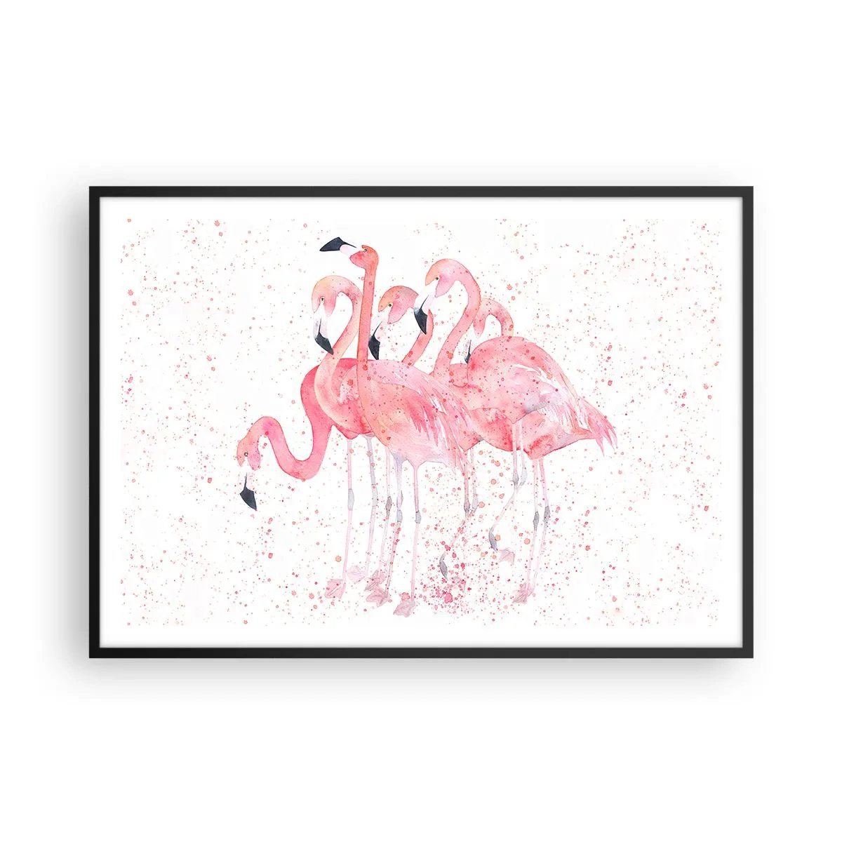 Affiche dans un cadre noir - Poster - Flamants roses dans un style aquarelle artistique - 100x70cm - Ensemble rose - Décoration murale moderne pour le salon et la chambre ARTTOR