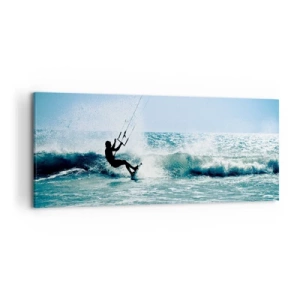 Impression sur toile - Image sur toile - Kitesurfeur sur une vague en plein soleil - 120x50cm - On se laisse emporter - Décoration murale moderne pour le salon et la chambre ARTTOR