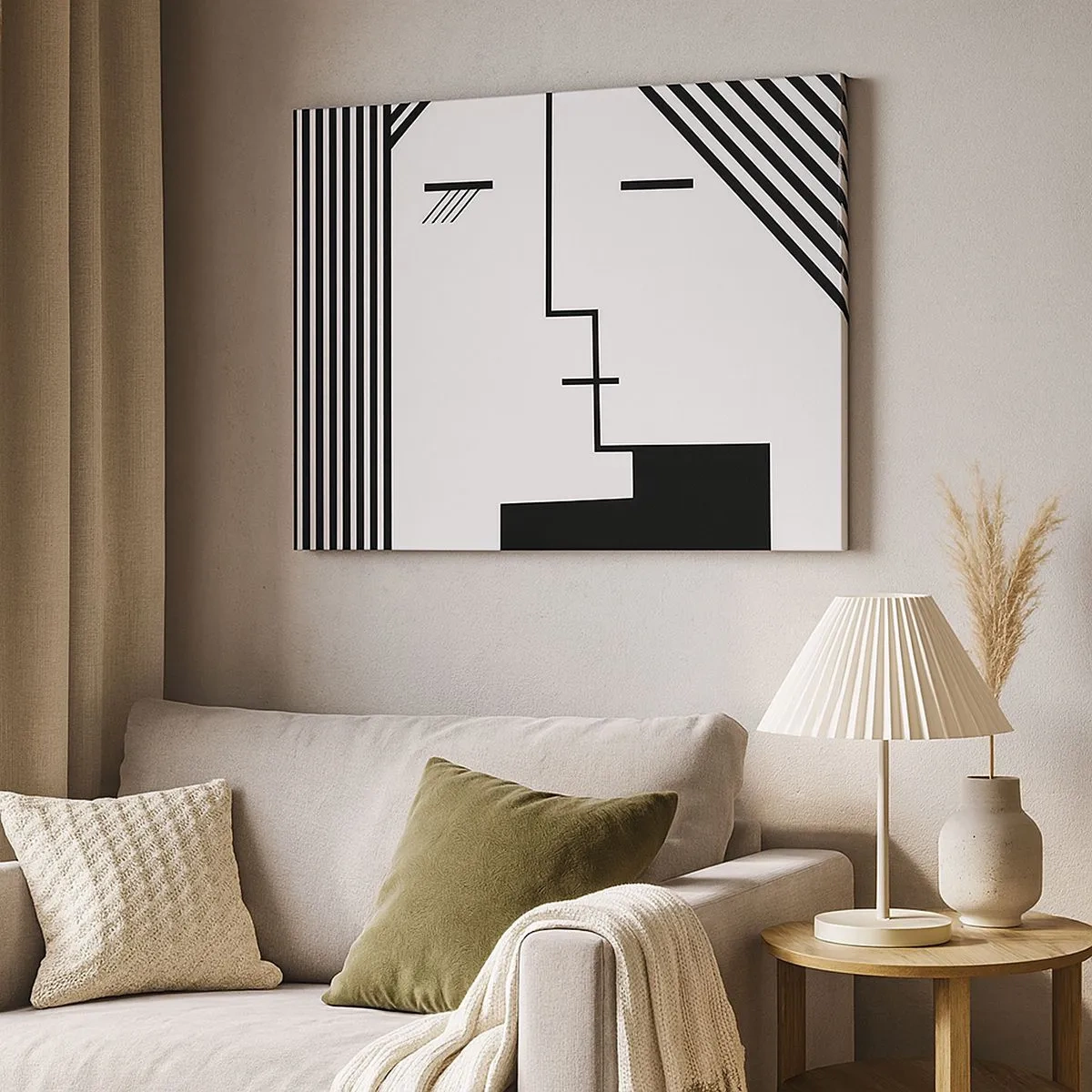 Impression sur toile - Image sur toile - Abstraction géométrique d'un baiser en noir et blanc - 70x50cm - Juste un baiser - Décoration murale moderne pour le salon et la chambre ARTTOR