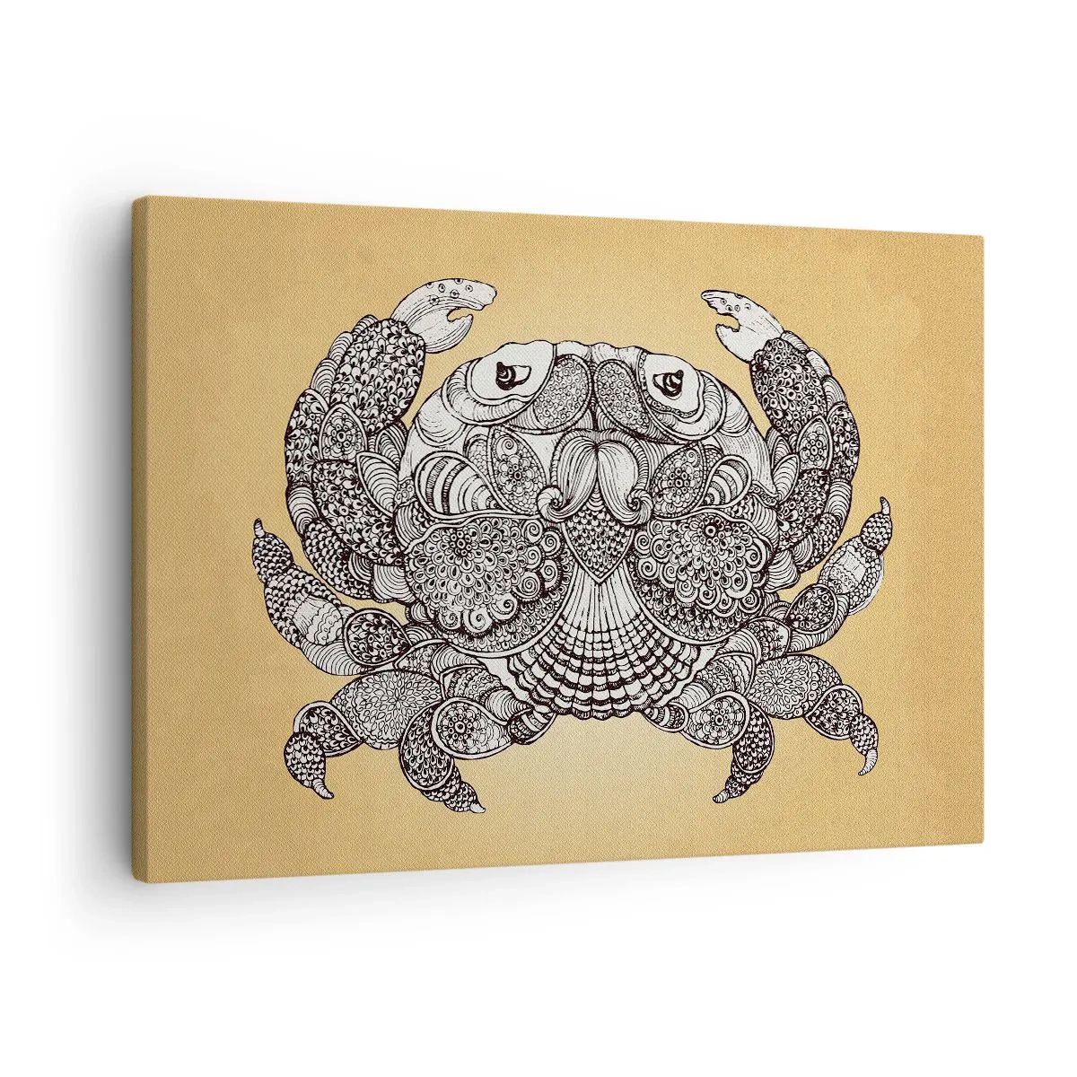 Impression sur toile - Image sur toile - Dessin décoratif d'un crabe sur fond doré - 70x50cm - Les contes de M. Crabe - Décoration murale moderne pour le salon et la chambre ARTTOR