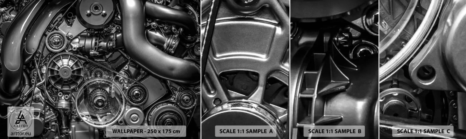 Échantillon de Papier Peint Autocollant Deluxe Sticker - Poésie mécanique - Moteur, Mécanicien, Métal - 100x30 cm