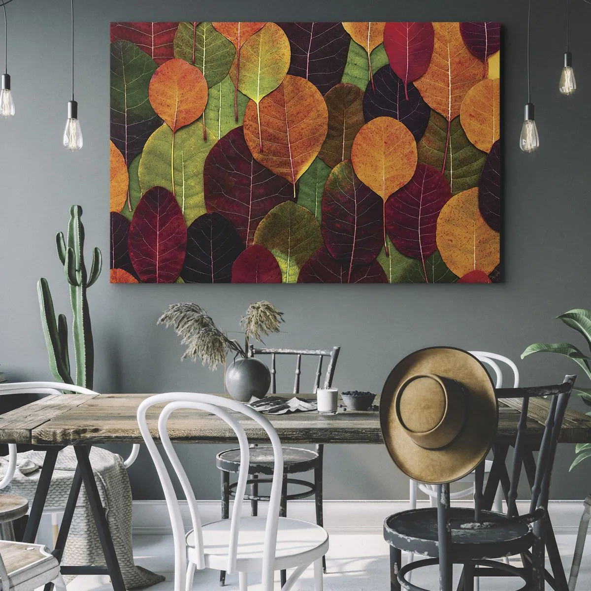 Impression sur toile - Image sur toile - Feuilles colorées disposées selon un motif d'automne - 120x80cm - Mozaique printannière - Décoration murale moderne pour le salon et la chambre ARTTOR