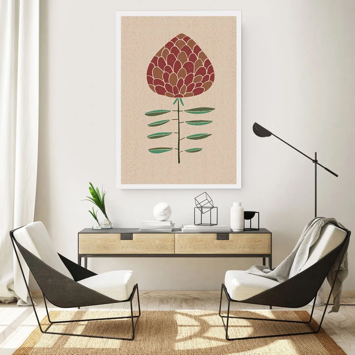 Affiche - Poster - Fleur abstraite aux couleurs chaudes sur fond beige - 50x70cm - Quelle grosse affaire - Décoration murale moderne pour le salon et la chambre ARTTOR