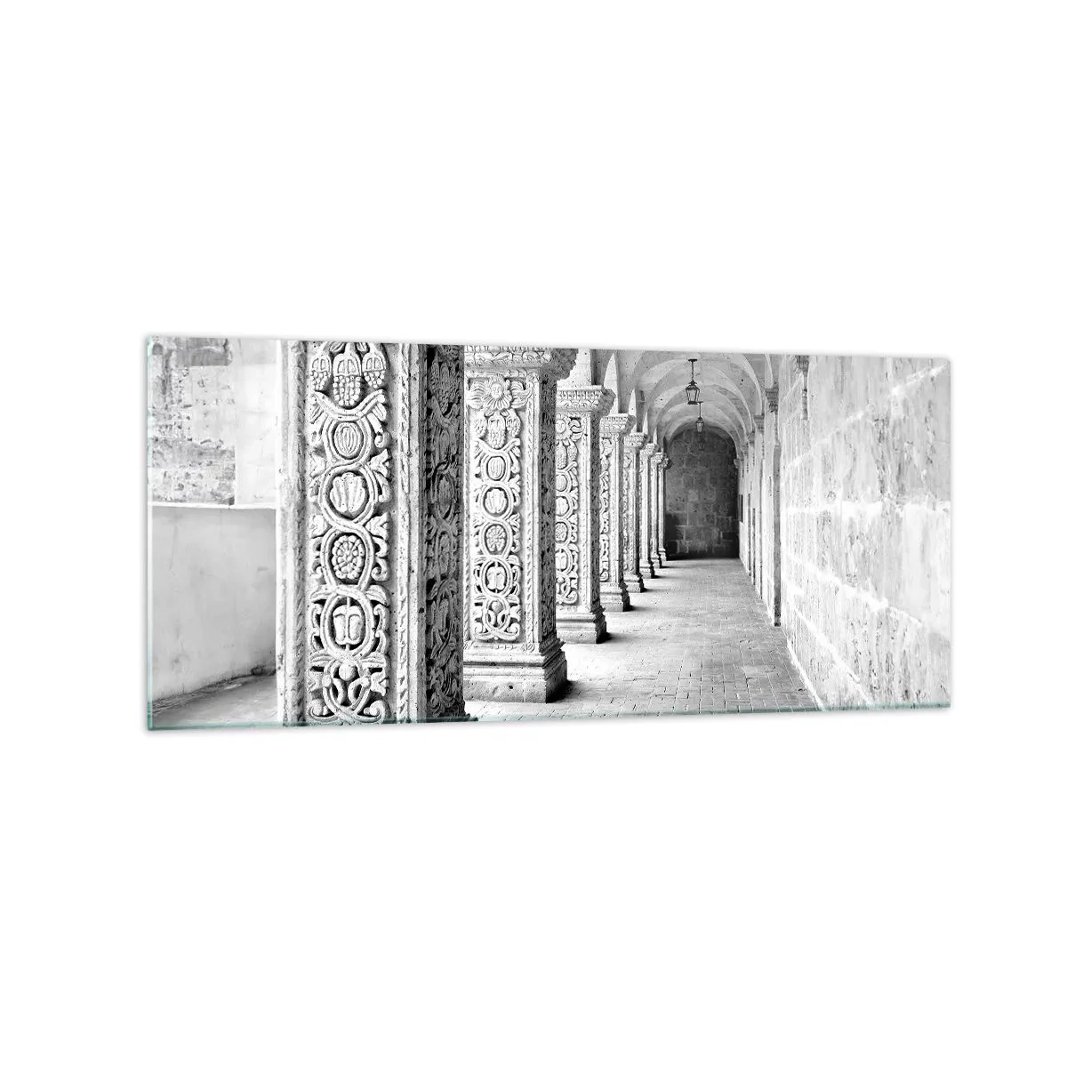Impression sur verre - Image sur verre - Colonnes historiques dans une prise de vue monochrome - 120x50cm - Où cela mène-t-il…? - Décoration murale moderne pour le salon et la chambre ARTTOR
