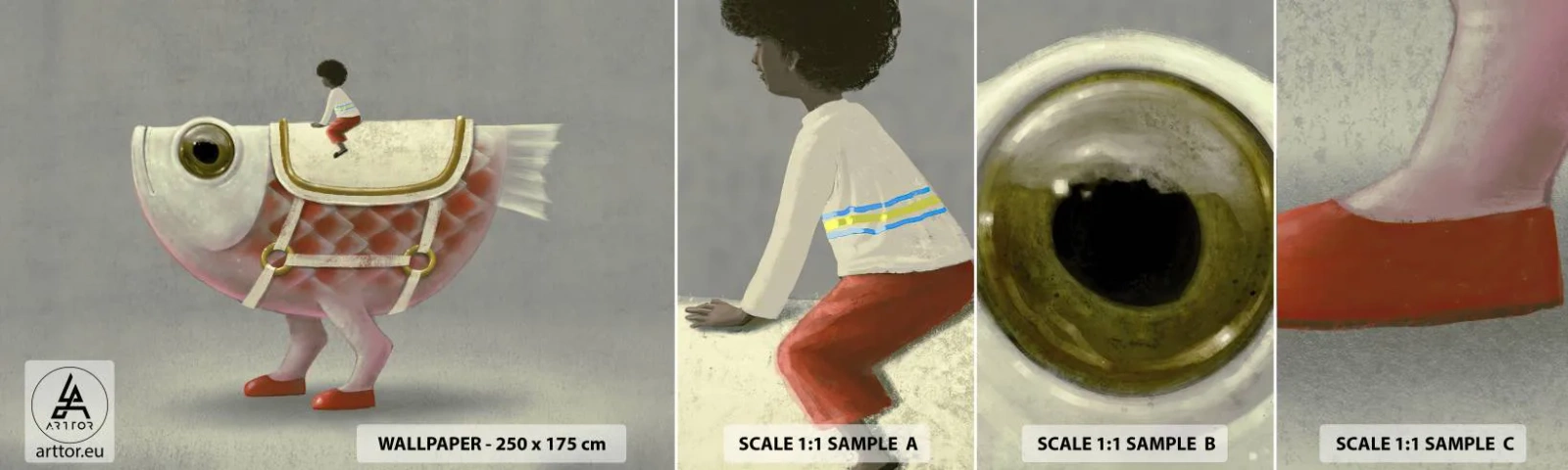 Échantillon de Papier Peint Autocollant Deluxe Sticker - Le cavalier poisson - Abstraction, Poisson, Pour les enfants - 100x30 cm