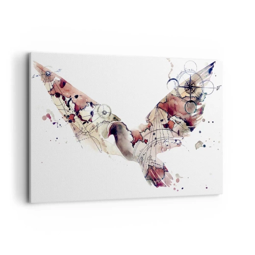 Impression sur toile - Image sur toile - Silhouette d'oiseau artistique avec des motifs géométriques - 120x80cm - Un pèlerin volant - Décoration murale moderne pour le salon et la chambre ARTTOR