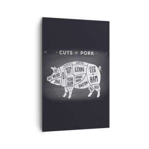 Impression sur toile - Image sur toile - Diagramme des coupes de porc sur fond noir - 80x120cm - L'art de la découpe - Décoration murale moderne pour le salon et la chambre ARTTOR