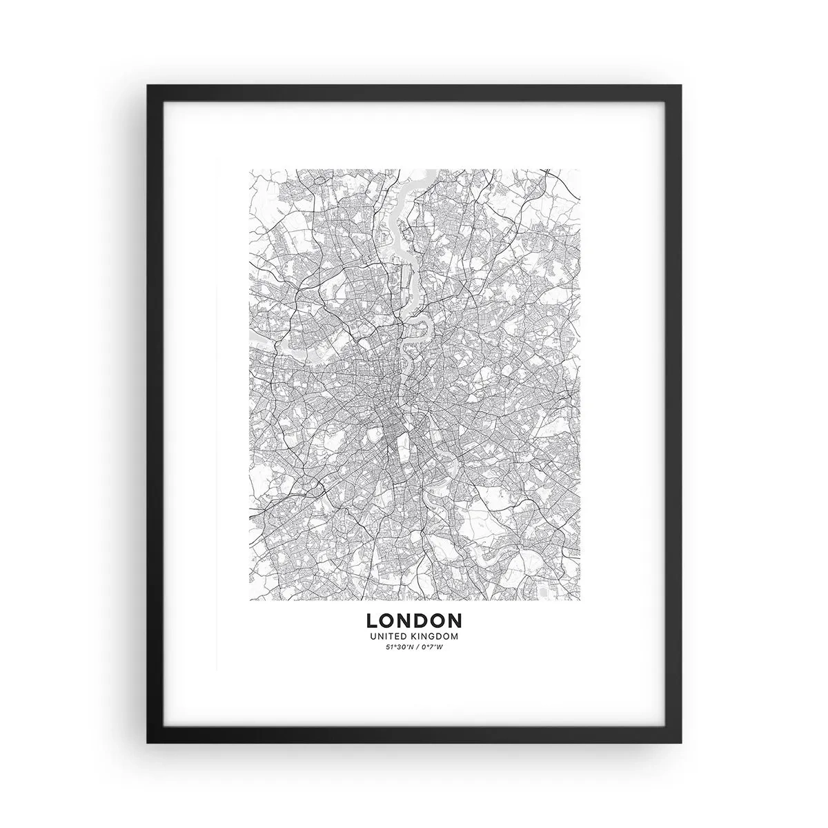 Affiche dans un cadre noir - Poster - Carte du labyrinthe londonien - 40x50 cm