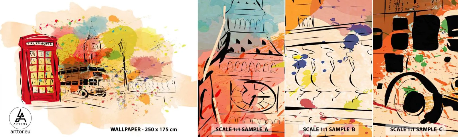 Échantillon de Papier Peint Autocollant Deluxe Sticker - La ville de la variété - Ville, Londres, Abstraction - 100x30 cm
