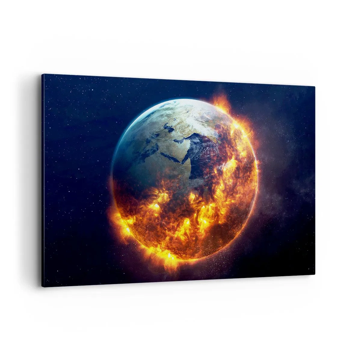 Impression sur toile - Image sur toile - La planète Terre en feu dans l'espace - 120x80cm - La flamme de l'apocalypse - Décoration murale moderne pour le salon et la chambre ARTTOR