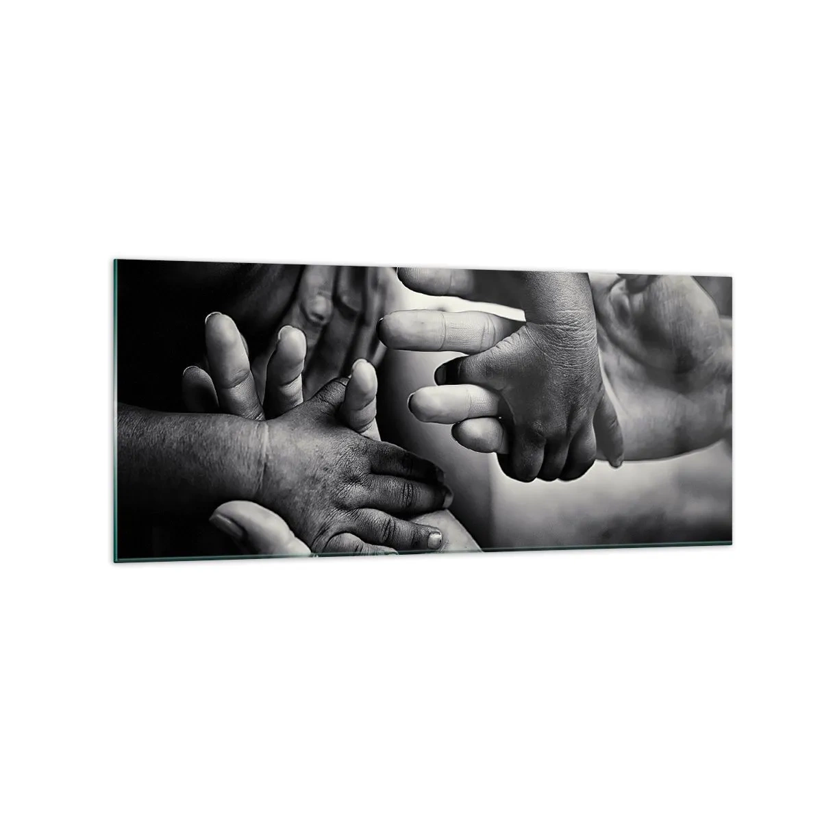 Impression sur verre - Image sur verre - Mains noires et blanches de différentes générations - 120x50cm - Être humain - Décoration murale moderne pour le salon et la chambre ARTTOR