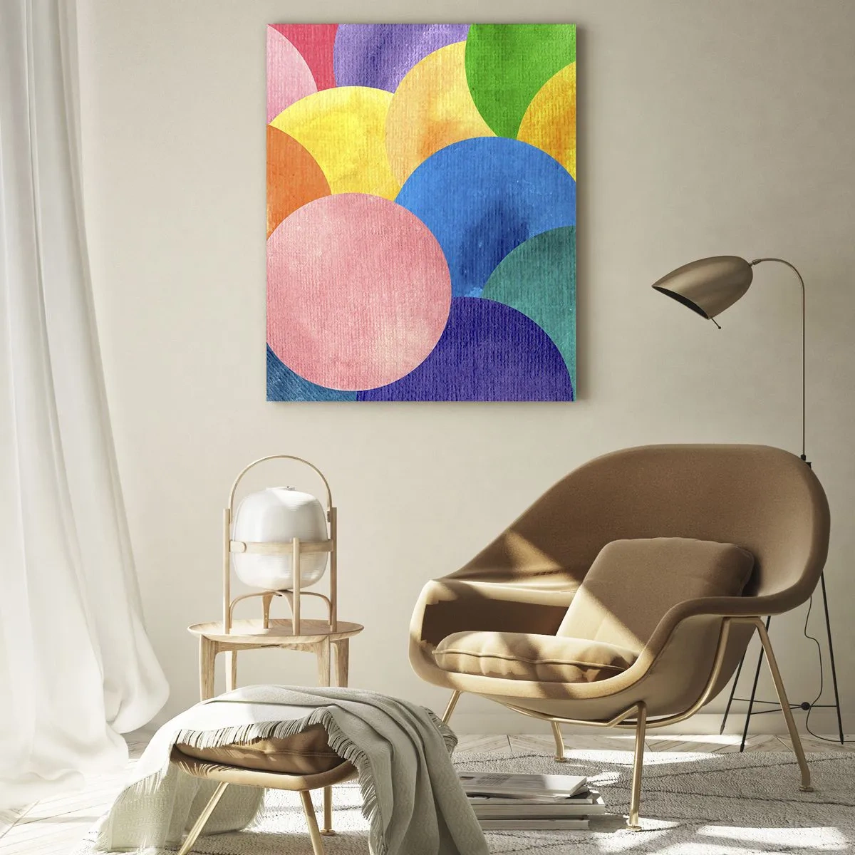 Impression sur verre - Image sur verre - Cercles colorés dans une composition abstraite sur fond clair - 50x70cm - La plénitude primitive de la vie - Décoration murale moderne pour le salon et la chambre ARTTOR