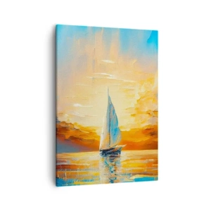 Impression sur toile - Image sur toile - Un voilier sur fond de soleil couchant et de nuages colorés - 50x70cm - Expédition en or - Décoration murale moderne pour le salon et la chambre ARTTOR