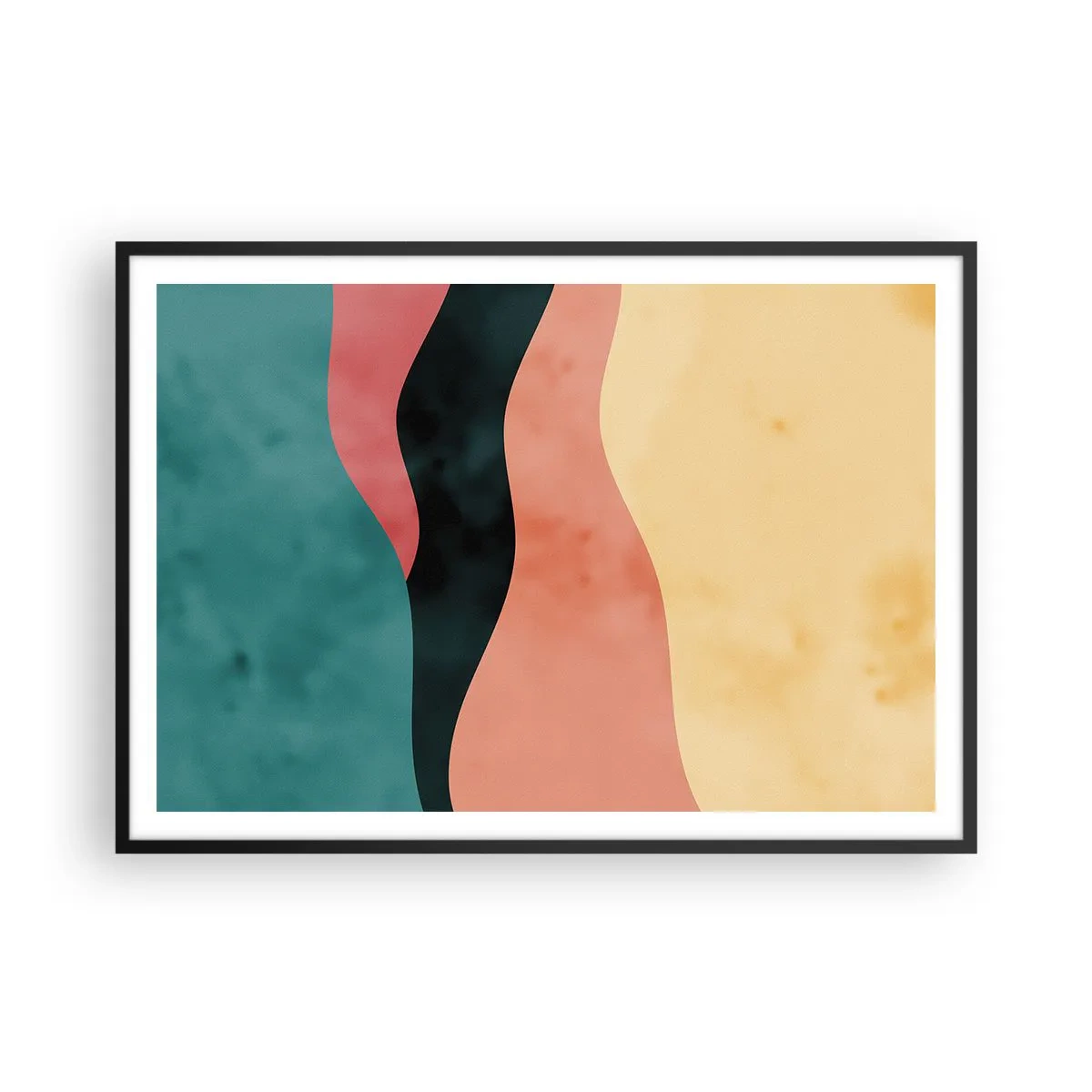Affiche dans un cadre noir - Poster - Vagues abstraites aux couleurs pastel - 100x70cm - Conformité non-conforme - Décoration murale moderne pour le salon et la chambre ARTTOR