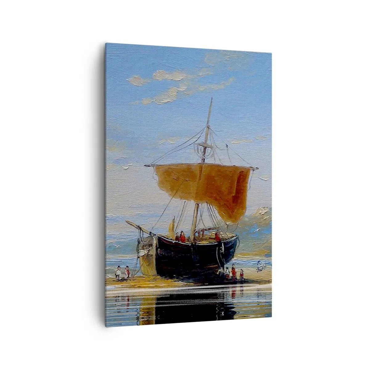 Impression sur toile - Image sur toile - Un bateau au bord de la mer par une journée ensoleillée - 80x120cm - Eau, terre, air - Décoration murale moderne pour le salon et la chambre ARTTOR