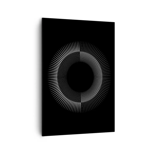 Impression sur toile - Image sur toile - Cercle graphique avec des rayons en noir et blanc - 70x100cm - Soleil noir - Décoration murale moderne pour le salon et la chambre ARTTOR