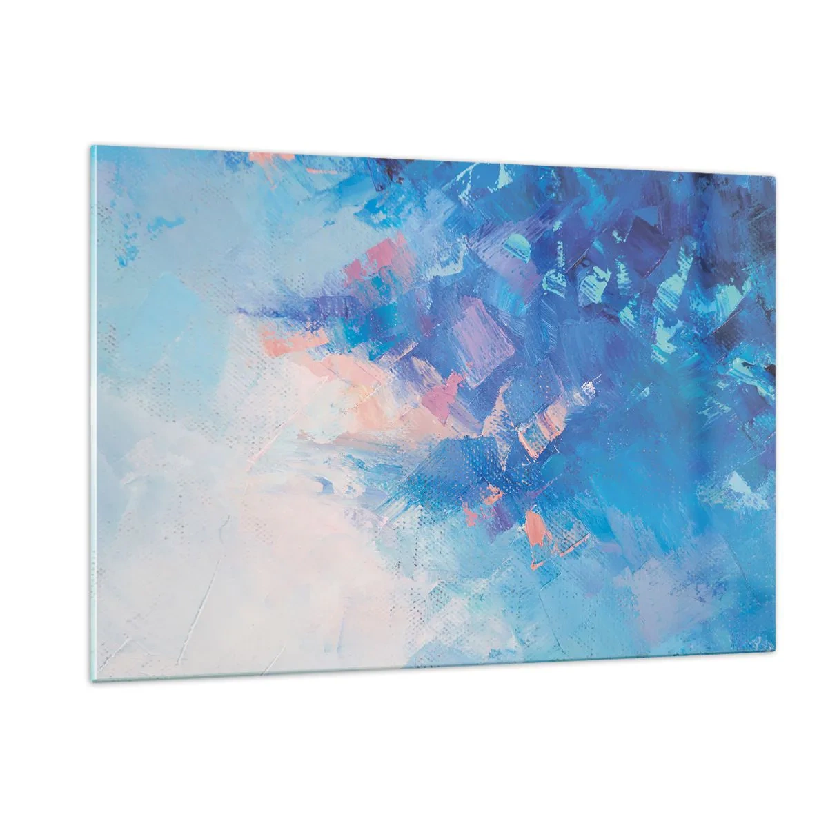 Impression sur verre - Image sur verre - Paysage d'hiver abstrait avec des bleus froids et des teintes roses douces - 120x80cm - Abstraction hivernale - Décoration murale moderne pour le salon et la chambre ARTTOR