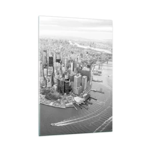Impression sur verre - Image sur verre - Vue aérienne de Manhattan en noir et blanc - 80x120cm - Comment ne pas aimer ? - Décoration murale moderne pour le salon et la chambre ARTTOR