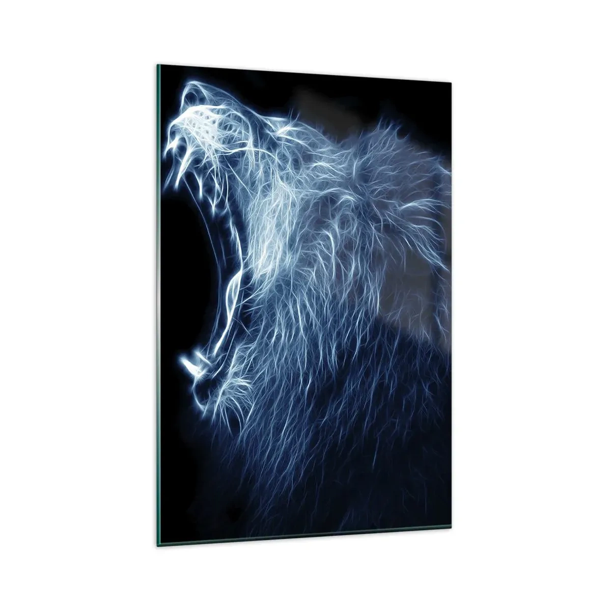 Impression sur verre - Image sur verre - Un visage saisissant de lion dans un style néon - 80x120cm - La colère ardente du roi - Décoration murale moderne pour le salon et la chambre ARTTOR